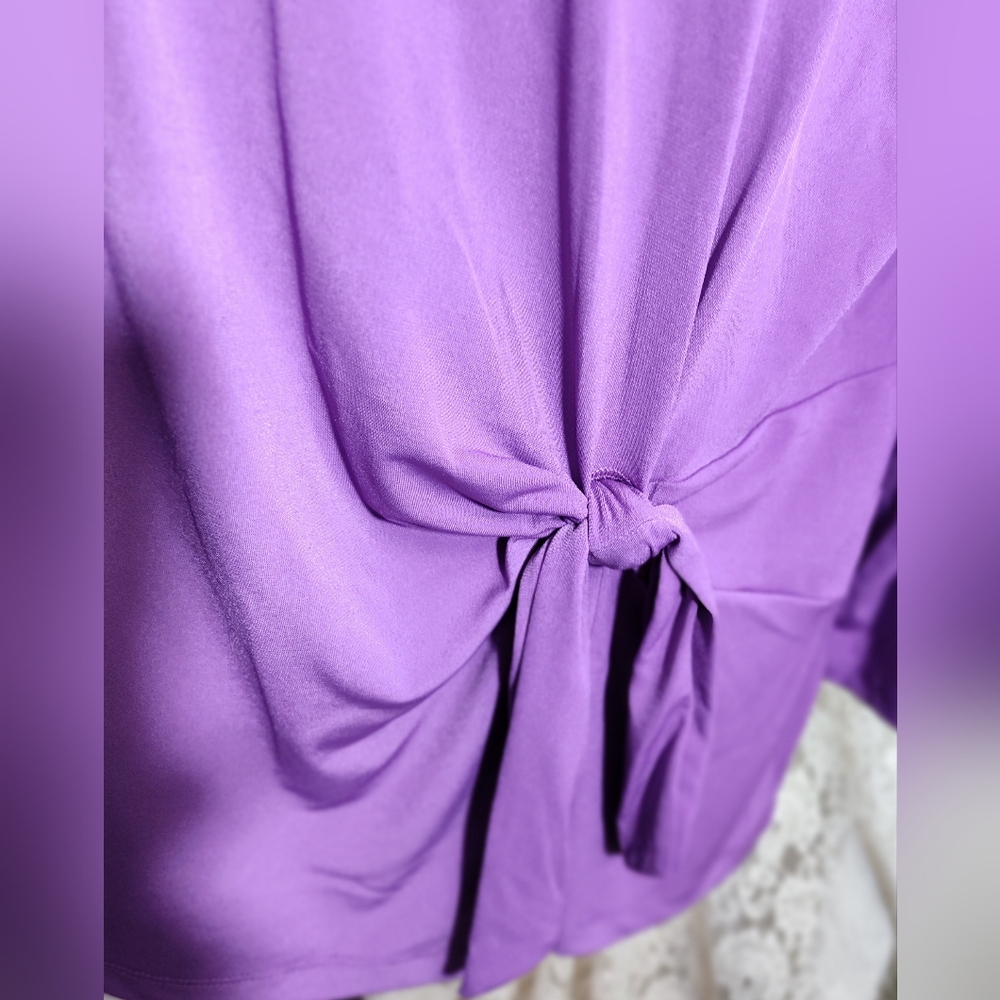 Liz Claiborne Knit amethyst purple top blouse Front Tie Accent size XL  NWT - Picture 2 of 3